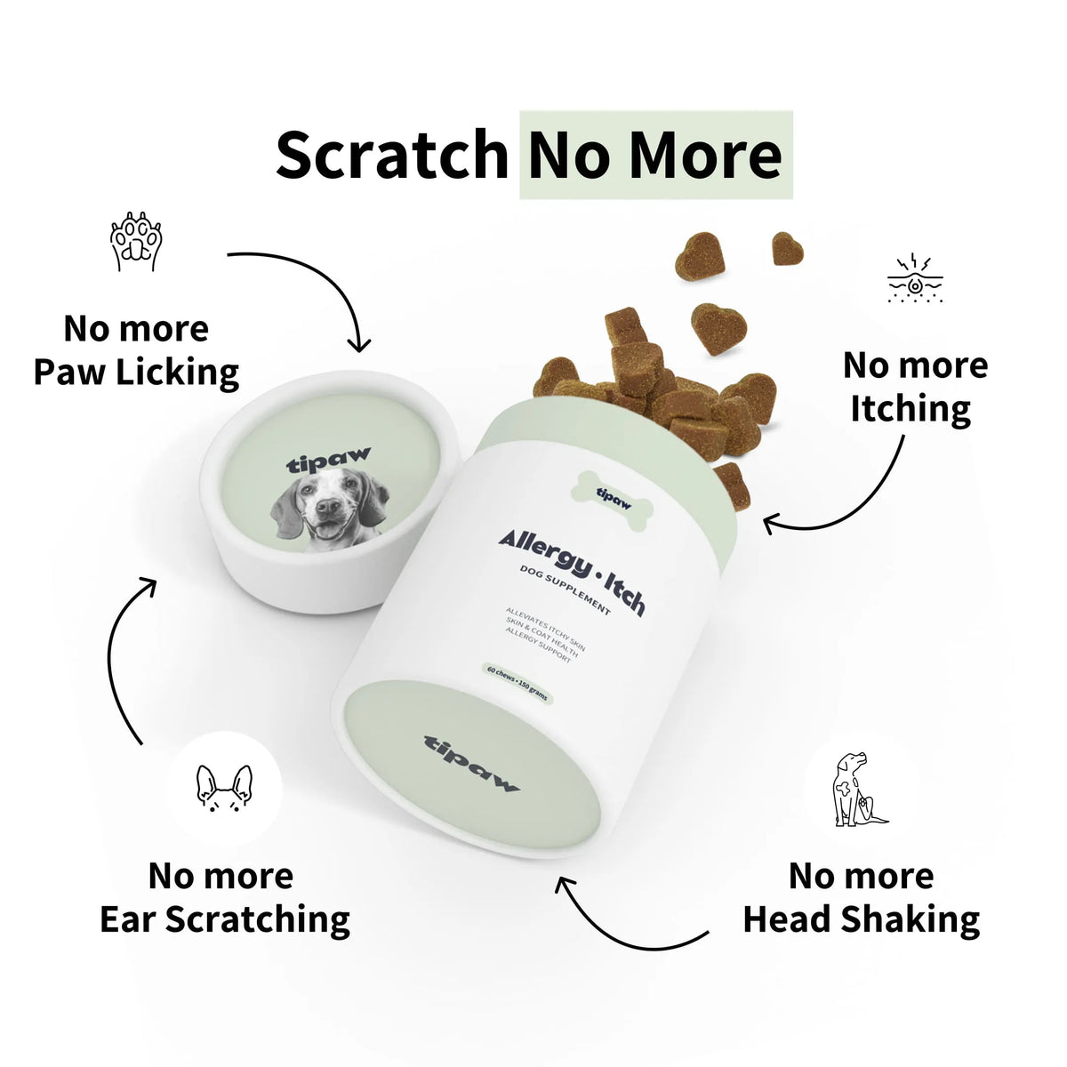 Tipaw Hud & pels til hund (Allergy & Itch) – 60 myke tyggebiter