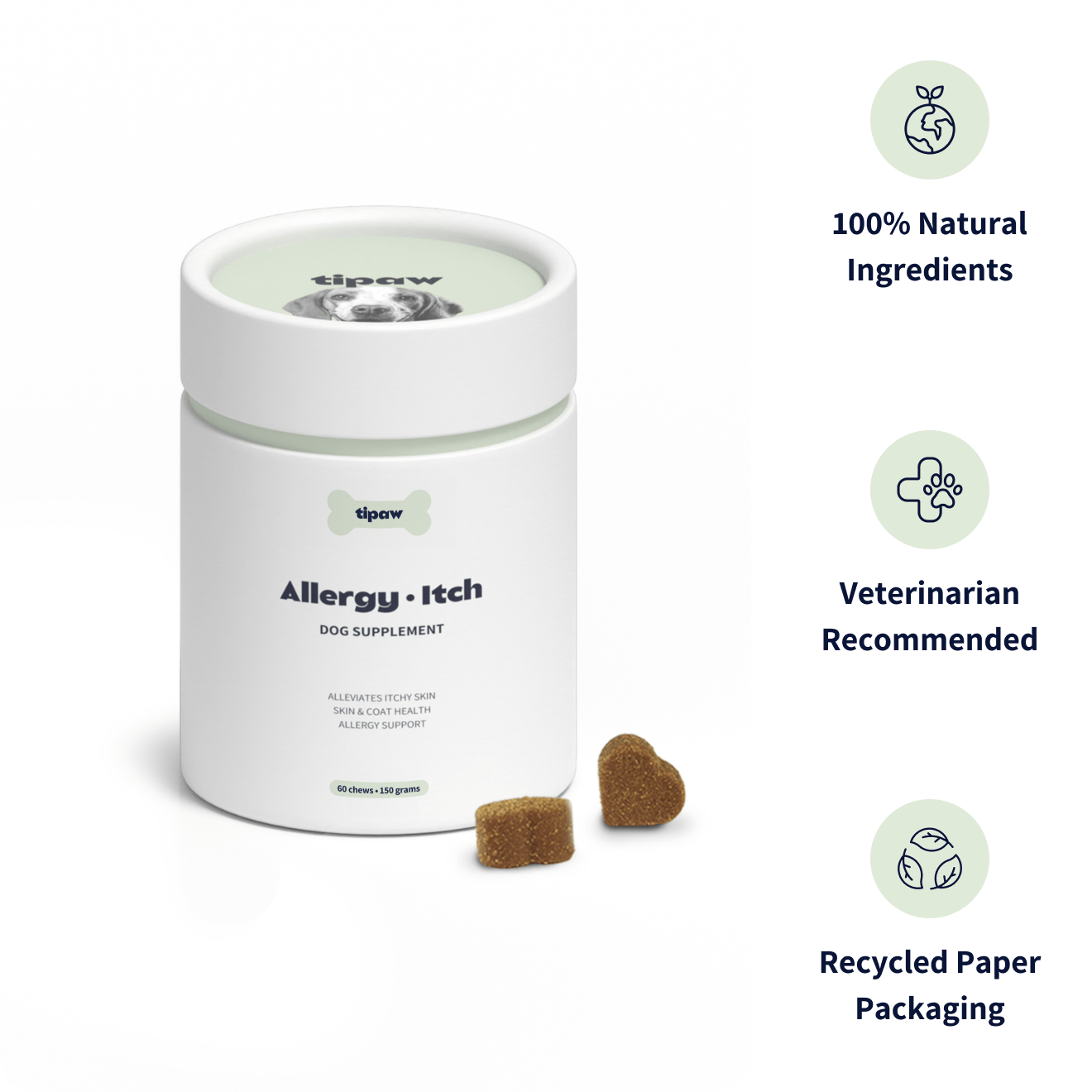 Tipaw Hud & pels til hund (Allergy & Itch) – 60 myke tyggebiter