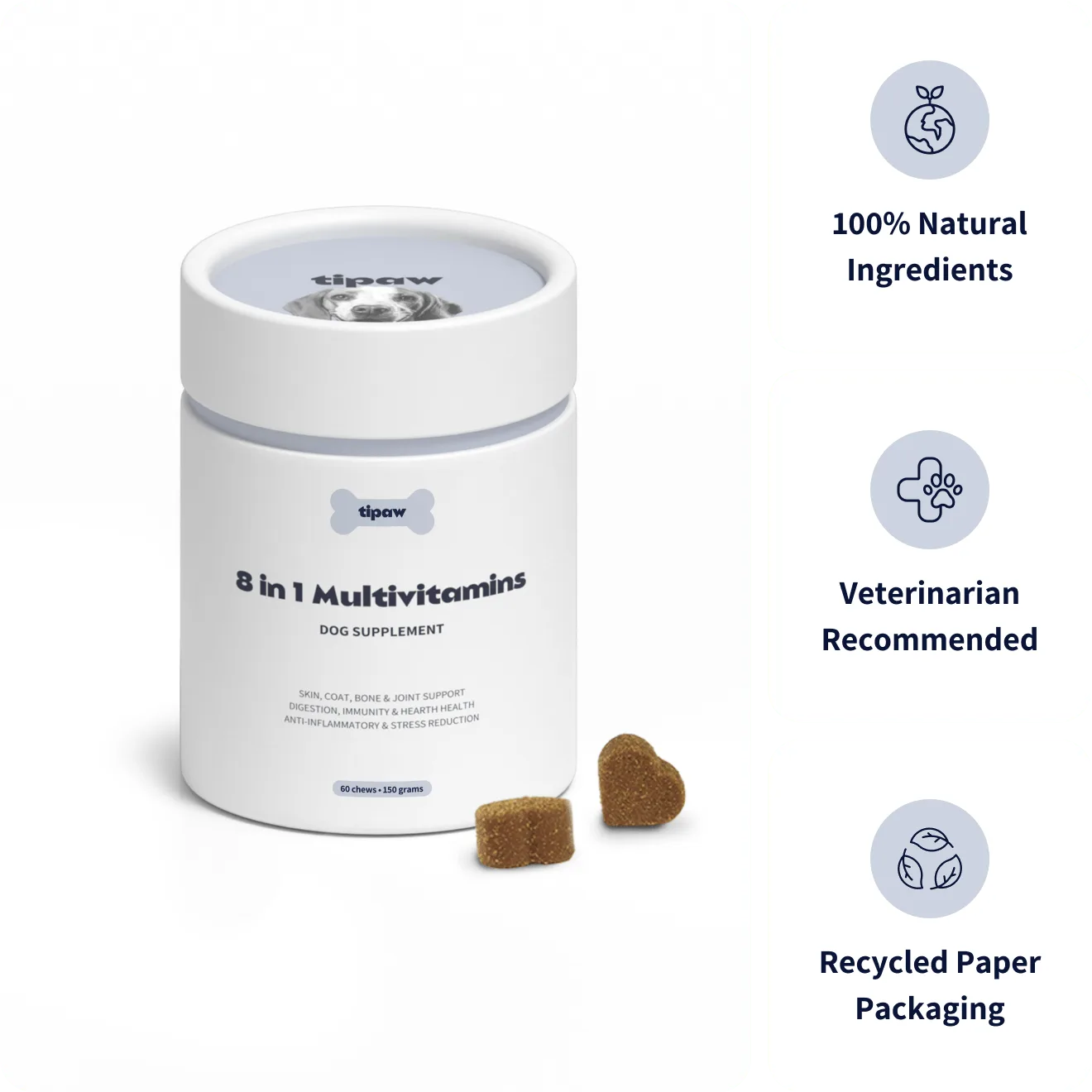 Tipaw 8-i-1 Multivitaminer til hund – 60 myke tyggebiter