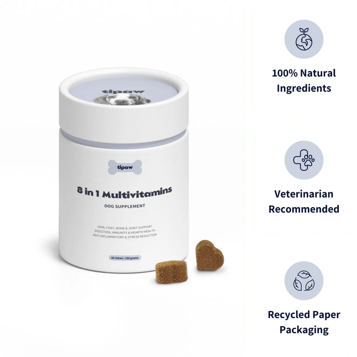 Tipaw 8-i-1 Multivitaminer til hund – 60 myke tyggebiter